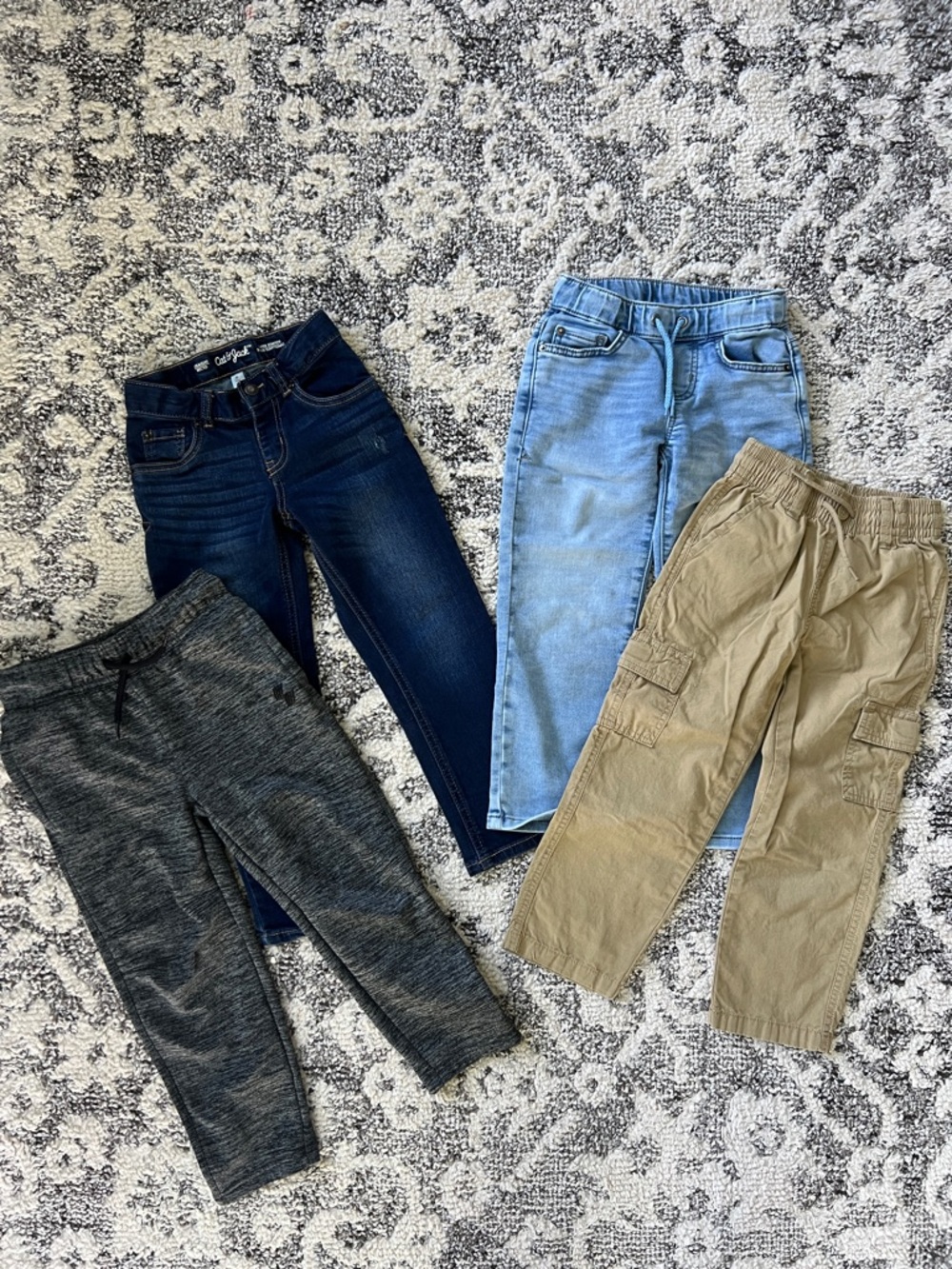Cat & Jack Boys Jeans and Pants Bundle in Dark Blue, Light Blue, Gray, and Tan